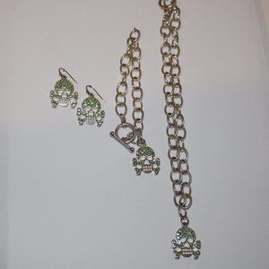 3 pc. skull Head Choker Necklace, Bracelet & Earrings